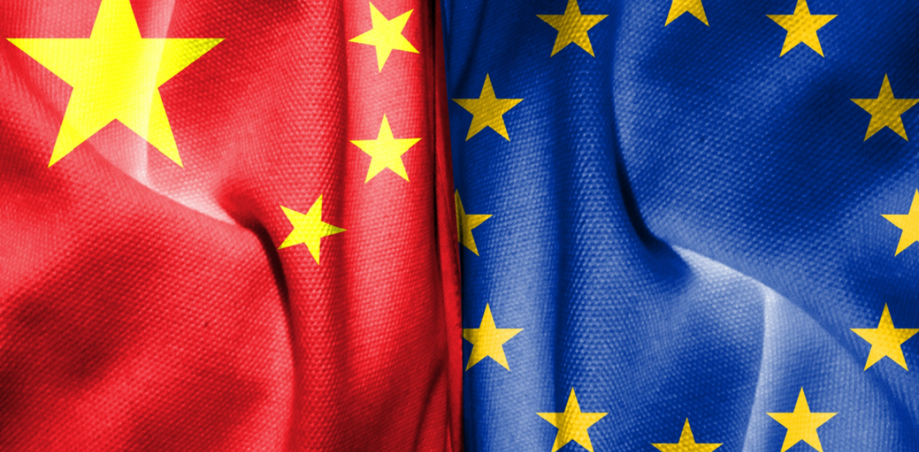 Chinese and EU flags