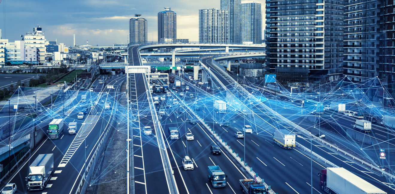 Technology of transportation concept. Traffic control systems. Internet of Things. Mobility as a service.