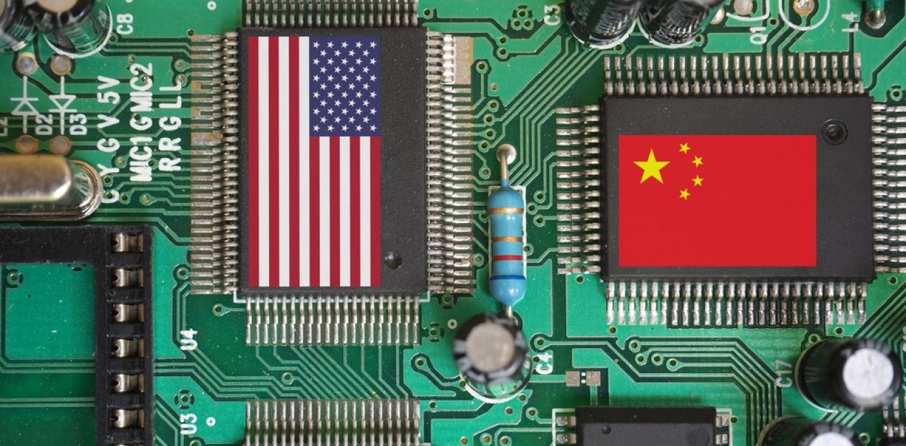 America and china flag on chips