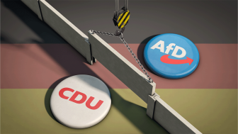 CDU and AfD logos over German flag