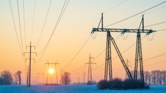 Ukrainian electricity infrastructure in a winter landscape