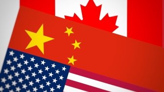 Flags of Canada, China, and the United States