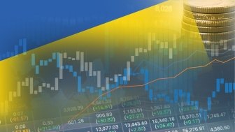 Stock ticker image with Ukrainian flag superimposed