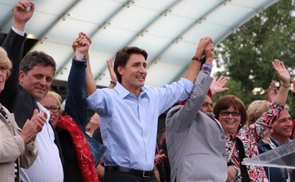 Justin Trudeau at the "Team Trudeau" Liberal rally in Edmonton's Louise McKinney Park