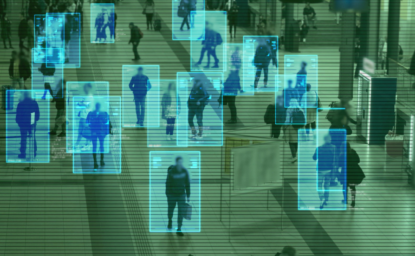 Concept of people in a crowd being scanned