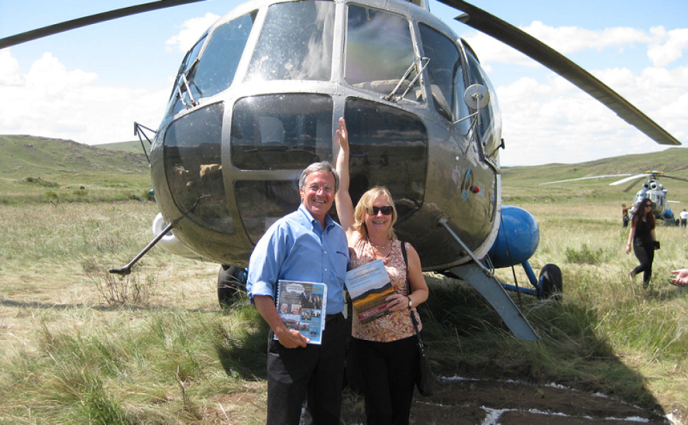 Tom Blanton and Svetlana Savranskaya at the former Soviet nuclear test site near Semipalatinsk, Kazakhstan, in 2015.