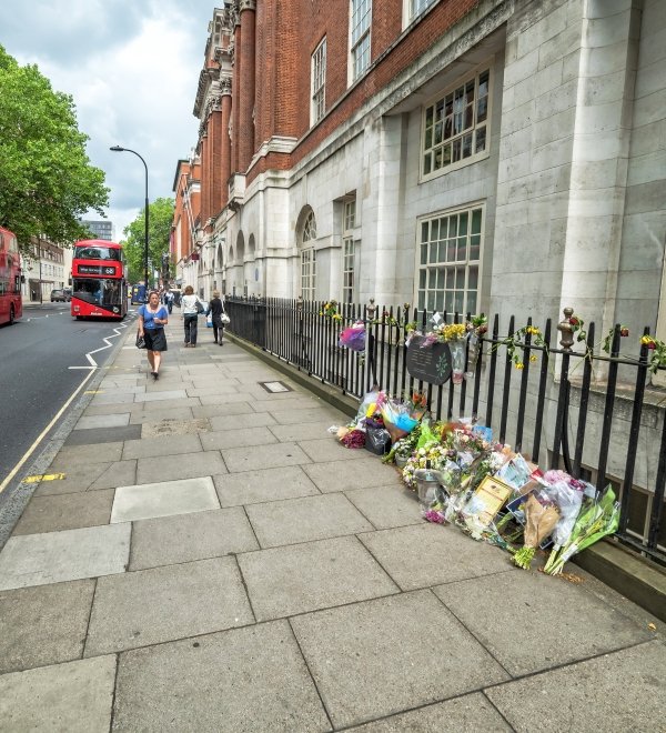 Flowers at Tavistock Square Memorial