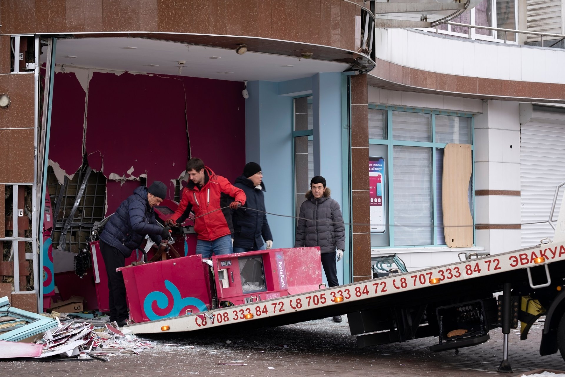 January 08, 2022 Kazakhstan, Almaty. Consequences of riots in the city, destroyed equipment and infrastructure of the city. Consequences of the terrorist attack on the city of Almaty.