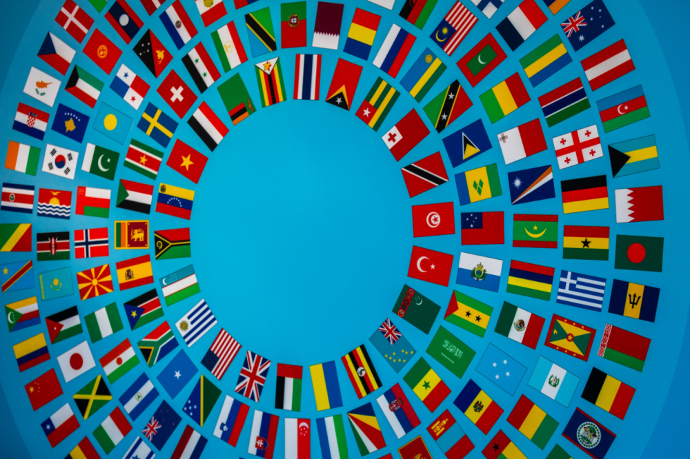 World Bank Group and International Monetary Fund Annual Meeting Logo with Flags Arranged in a Circle