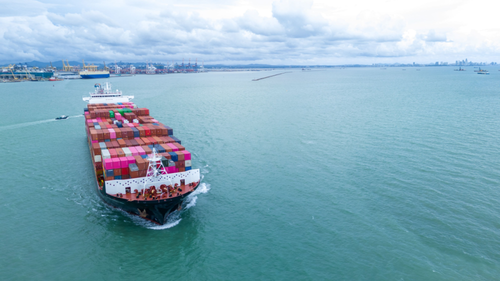 Cargo ship pulls out of port