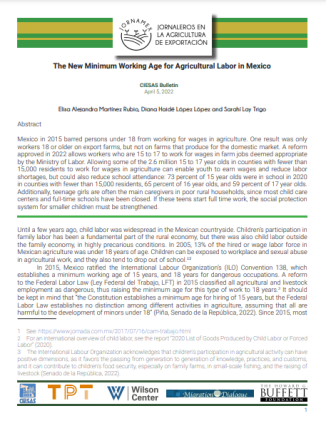 The New Minimum Working Age for Agricultural Labor in Mexico