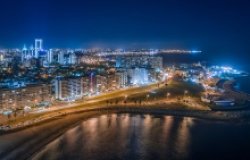 Aerial night view over Montevideo, the capital of Uruguay