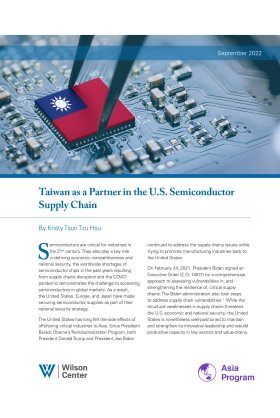 An image of the cover of the report with a photo of a circuit board, tweezers are placing a component that is painted with the flag of Taiwan.
